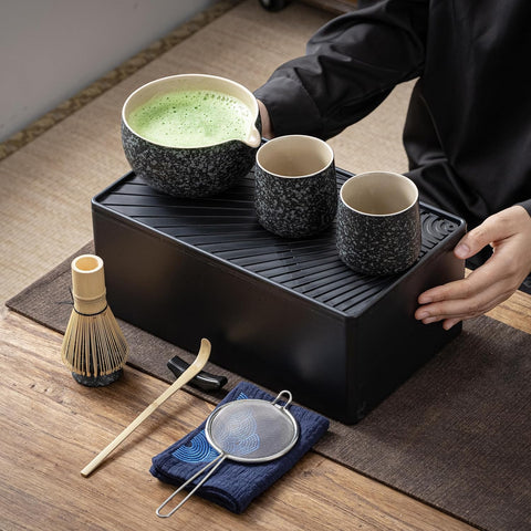 Saklama Kutulu 12 Parça Seyahat Matcha Çayı Seti, Seramik Kase, Bambu Çırpıcı