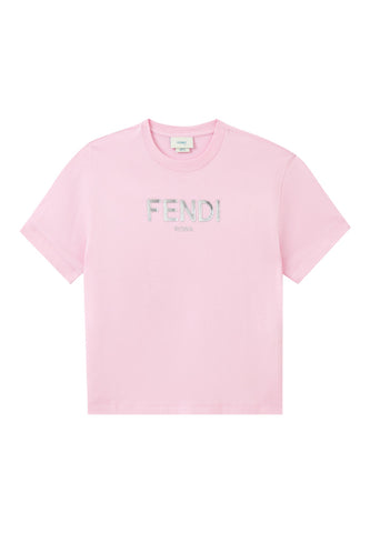 Fendi Çocuk Logo Detaylı Rahat Pembe Tişört