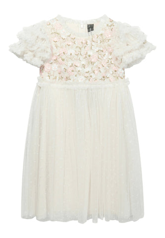 Çocuk Posy Bodice Tüllü Elbise - Krem