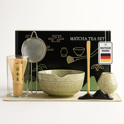 Matcha Çay Seti (7 Parça) El Yapımı Seramik Kase, Bambu Çırpıcı ve Diğer Aksesuarlarla
