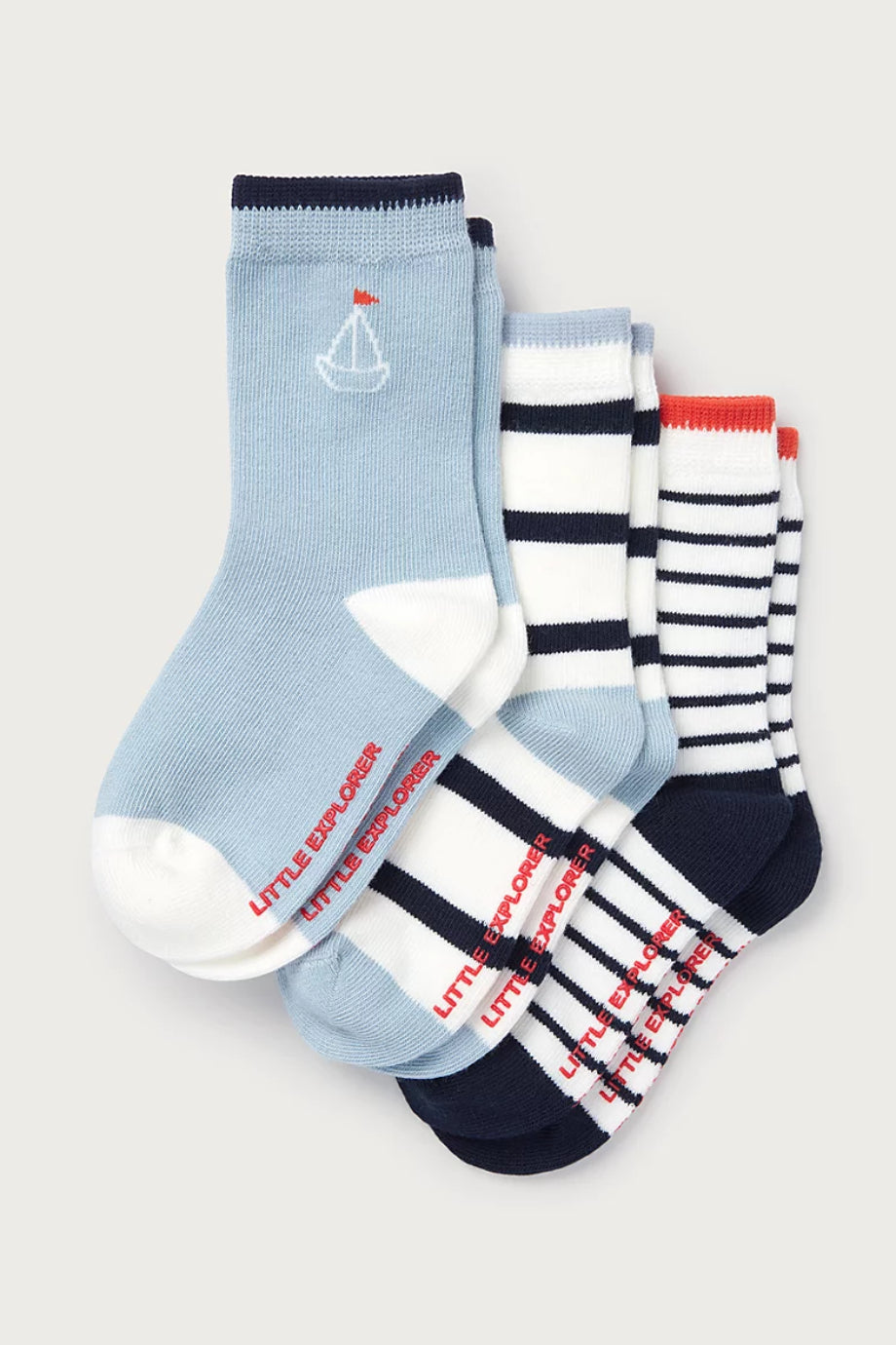 Organik Pamuk Karışımlı Yelkenli Desenli Bebek Çorabı 3'lü Set