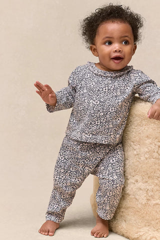 Organik Dokulu Pamuklu Petunya Desenli Bebek Pijama Takımı