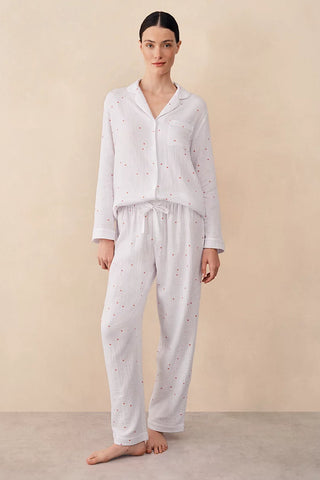 Çift Kat Pamuklu Kalp Desenli Kadın Pijama Takımı