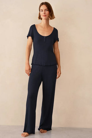 Pointelle Yuvarlak Yakalı Pijama Üstü