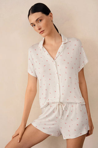 Jersey Heart Print Kadın Kısa Pijama Takımı
