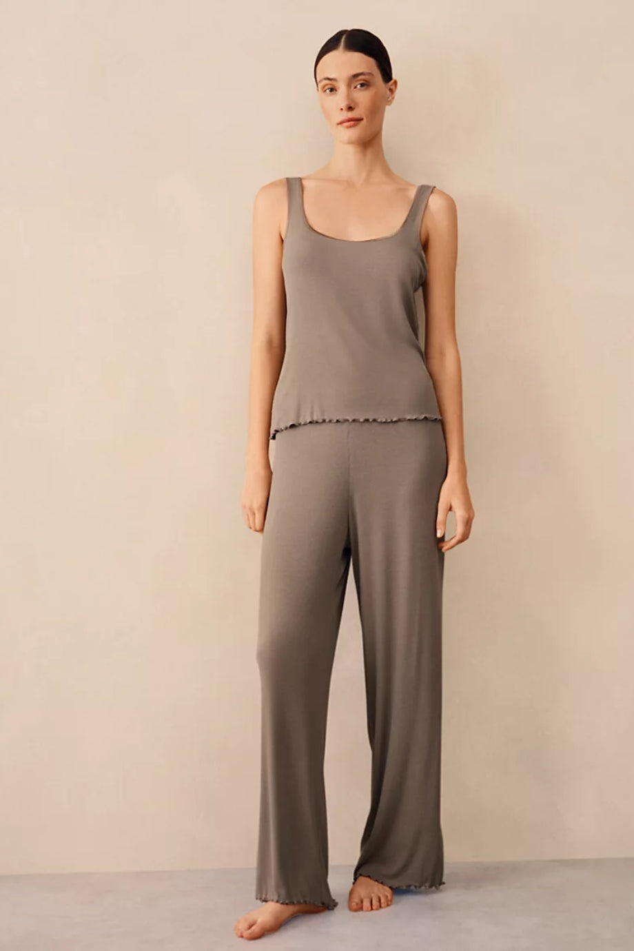 Jersey Fitilli Saten Kenarlı Atlet Kadın  Pijama Takımı