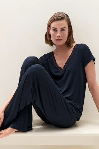 Serinletici Jersey V Yaka Dantel Detaylı Kadın Pijama Takımı