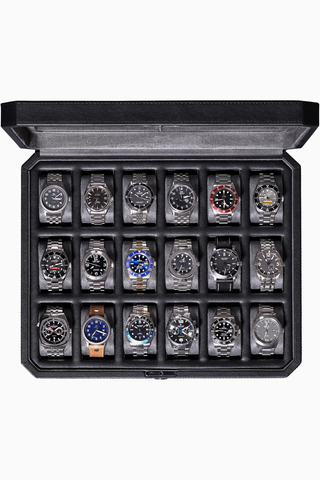 18 Bölmeli Lüks Saat Kutusu,Cam Kapaklı, Kilitlenebilir, Erkek Saat Koleksiyon Kutusu