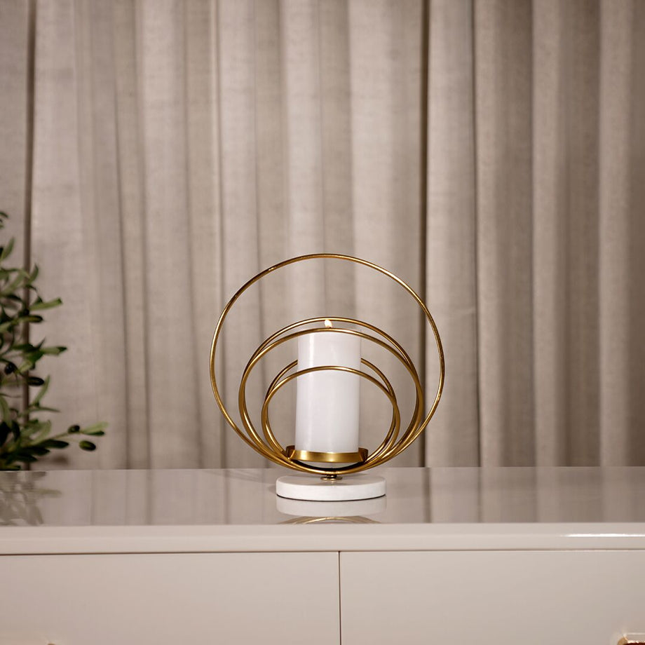 Adro Metal Mumluk Mermer Tabanlı 35 cm, Modern Tasarım, Çok Renkli