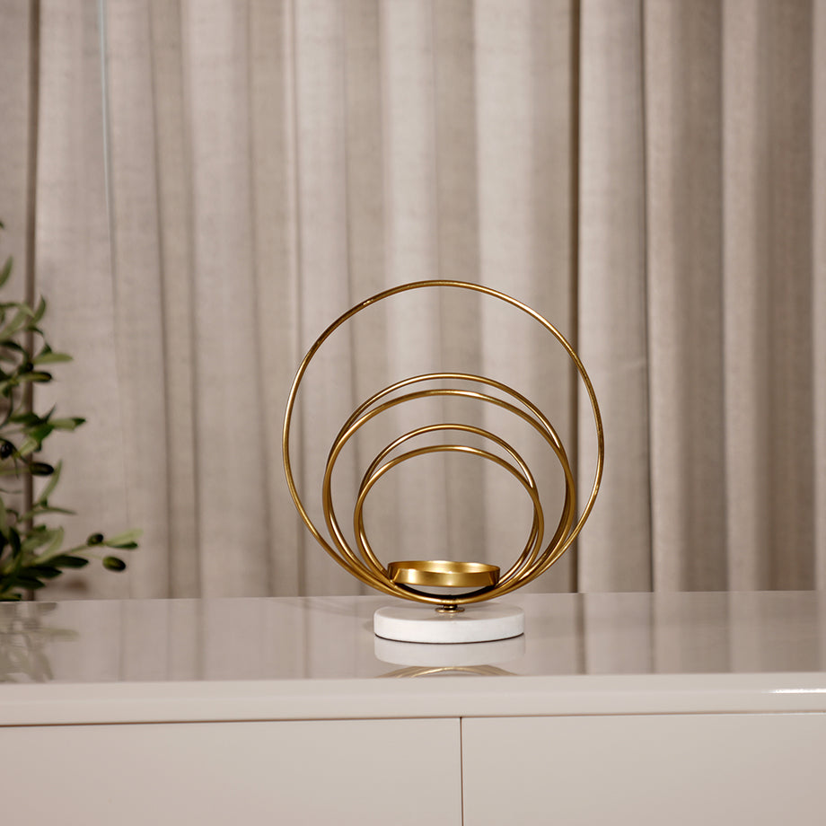 Adro Metal Mumluk Mermer Tabanlı 28 cm, Modern Tasarım, Çok Renkli