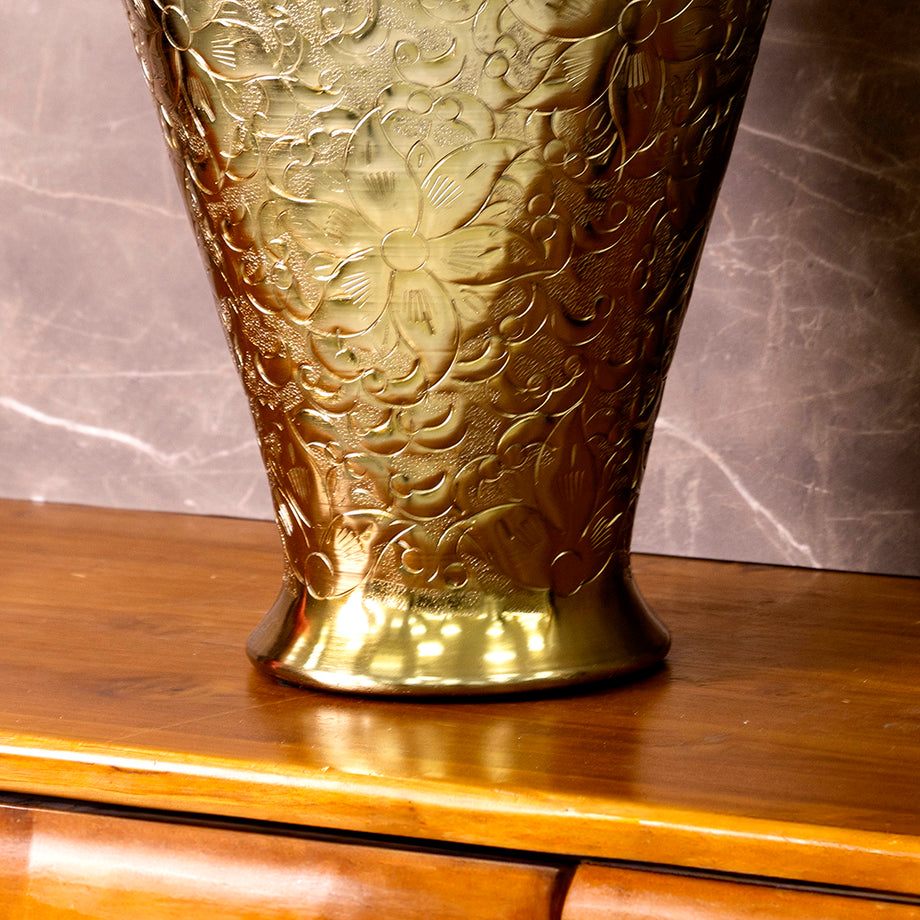 Aurum Altın Renkli Kabartmalı Metal Kavanoz Kapağıyla, 63 cm, Klasik Tasarım