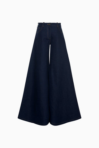 Kadın Yüksek Bel İndigo Geniş Paça Kot Pantolon