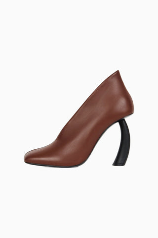 Kadın Kahverengi Deri Kavisli Topuklu Ayakkabı