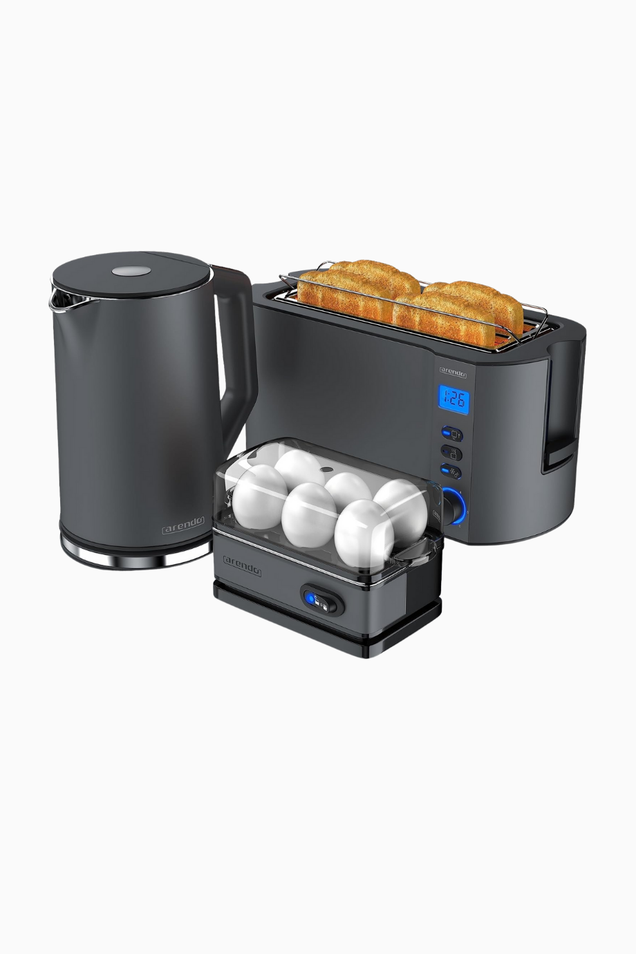 3’lü Kahvaltı Seti 1.5L Paslanmaz Çelik Kettle, 4 Dilim Tost Makinesi & 6’lı Yumurta Pişirici