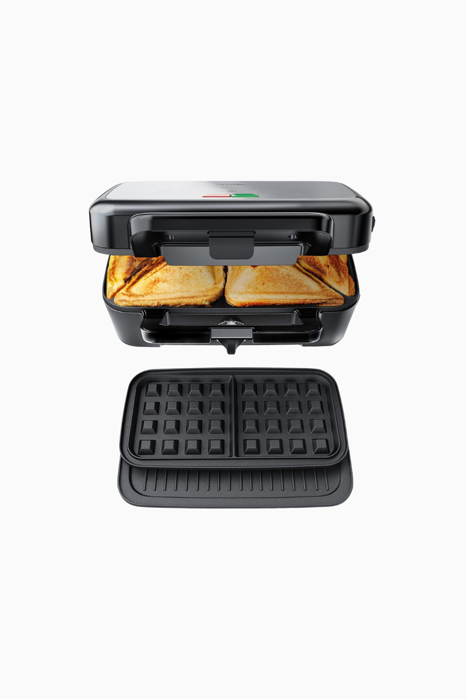 3'ü 1 Arada Waffle ve Sandviç Makinesi, Çıkarılabilir Yapışmaz Plaka, 1200W Güç, Paslanmaz Çelik
