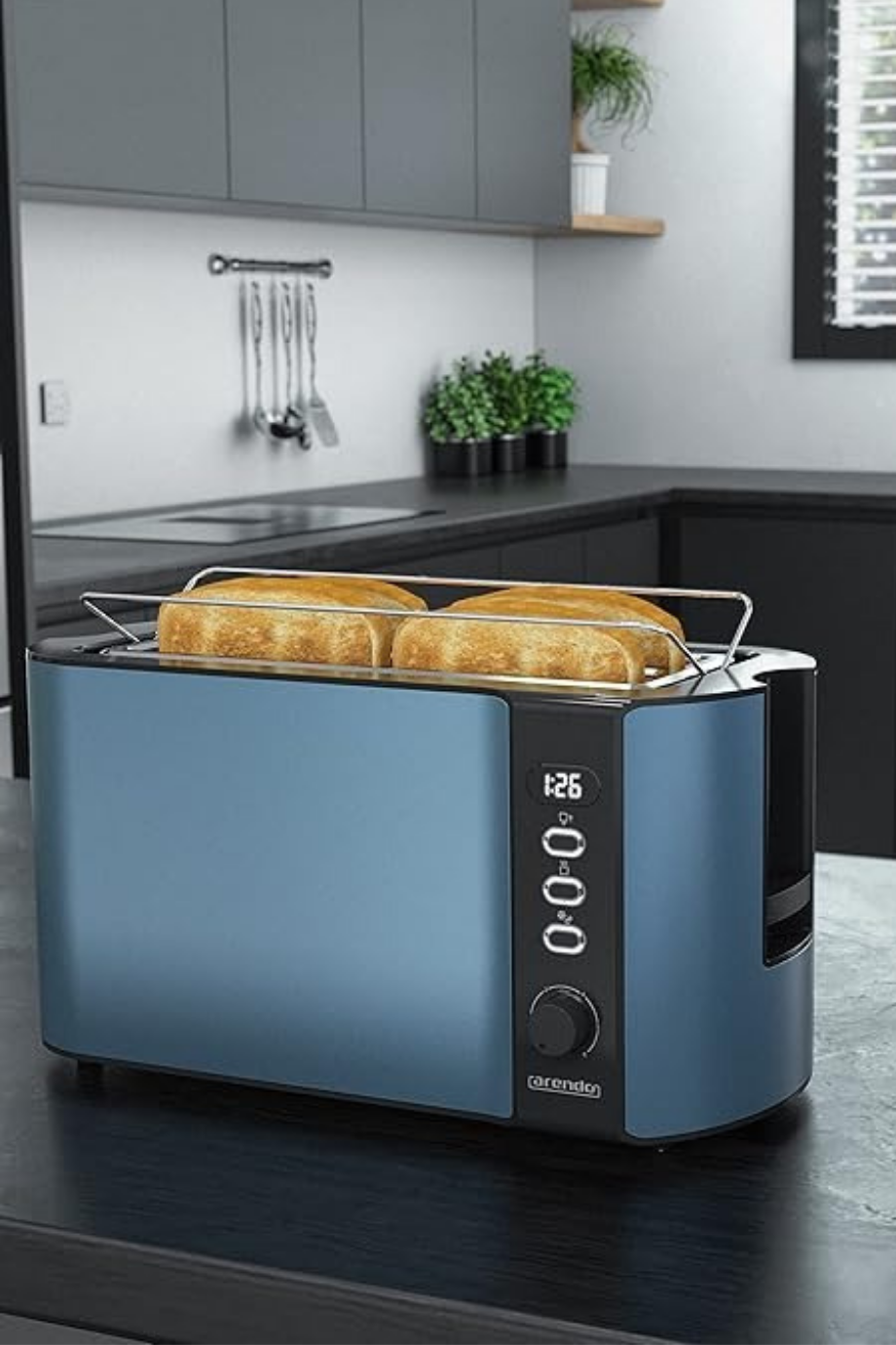 2’li Set 1.5L Paslanmaz Çelik Kettle & 4 Dilimli Mavi Tost Makinesi LED Ekranlı