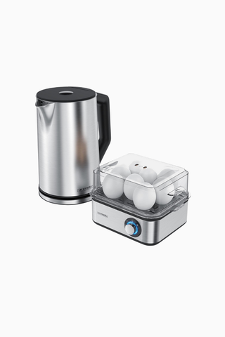 8 Gözlü Yumurta Pişirici ve Sıcaklık Ayarlı Paslanmaz Çelik Su Isıtıcı Seti