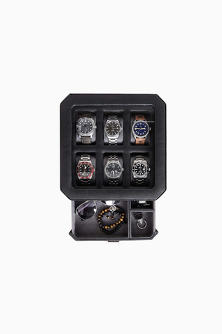 6 Yuvalı Lüks Deri Saat Kutusu ve Valet Çekmeceli Erkek Aksesuar Düzenleyici