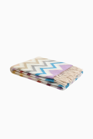 İtalyan Yapımı Renkli Yün Karışımı Atkı,Zikzak Desenli ve Saçaklı