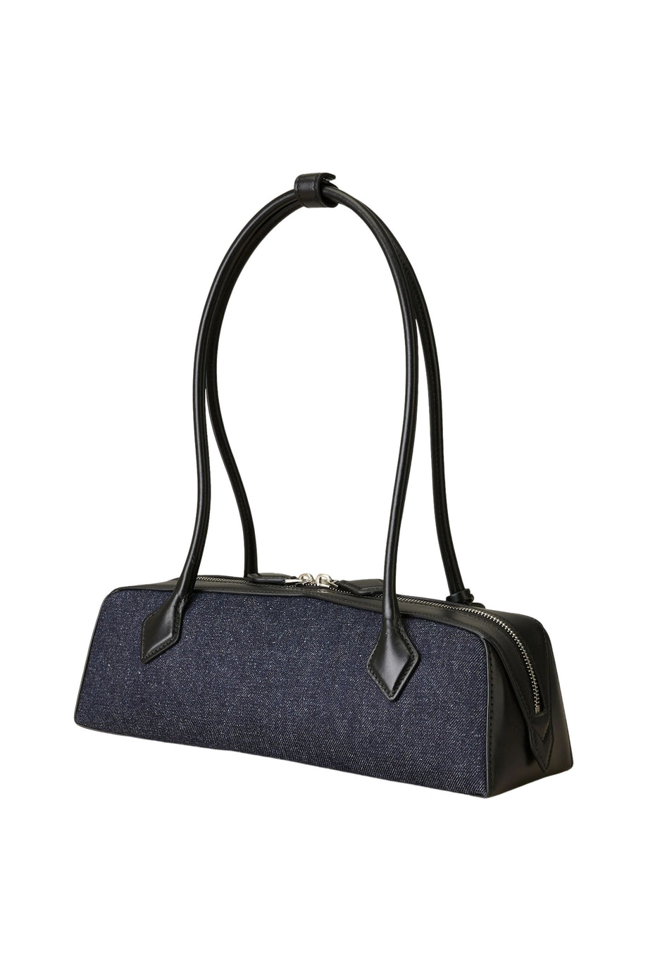 Le Teckel Omuz Çantası, Denim Kumaş ve Deri, Fermuarlı, Kart Gözlü, Şık Tasarım