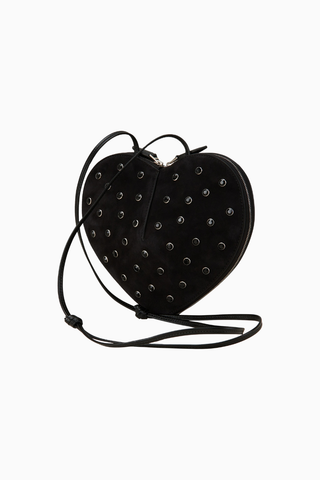 Le Coeur Nubuk Deri Kalp Omuz Çantası, Taş Detaylı, Ayarlanabilir Askılı, İtalya Yapımı