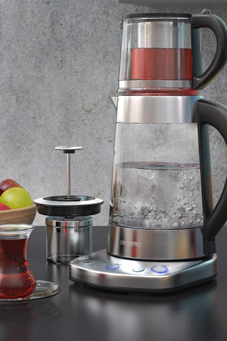 Sıcaklık Ayarlı Cam Su Isıtıcısı ve Çaydanlık Aparatı - 1,7 Litre,2400W,Paslanmaz Çelik