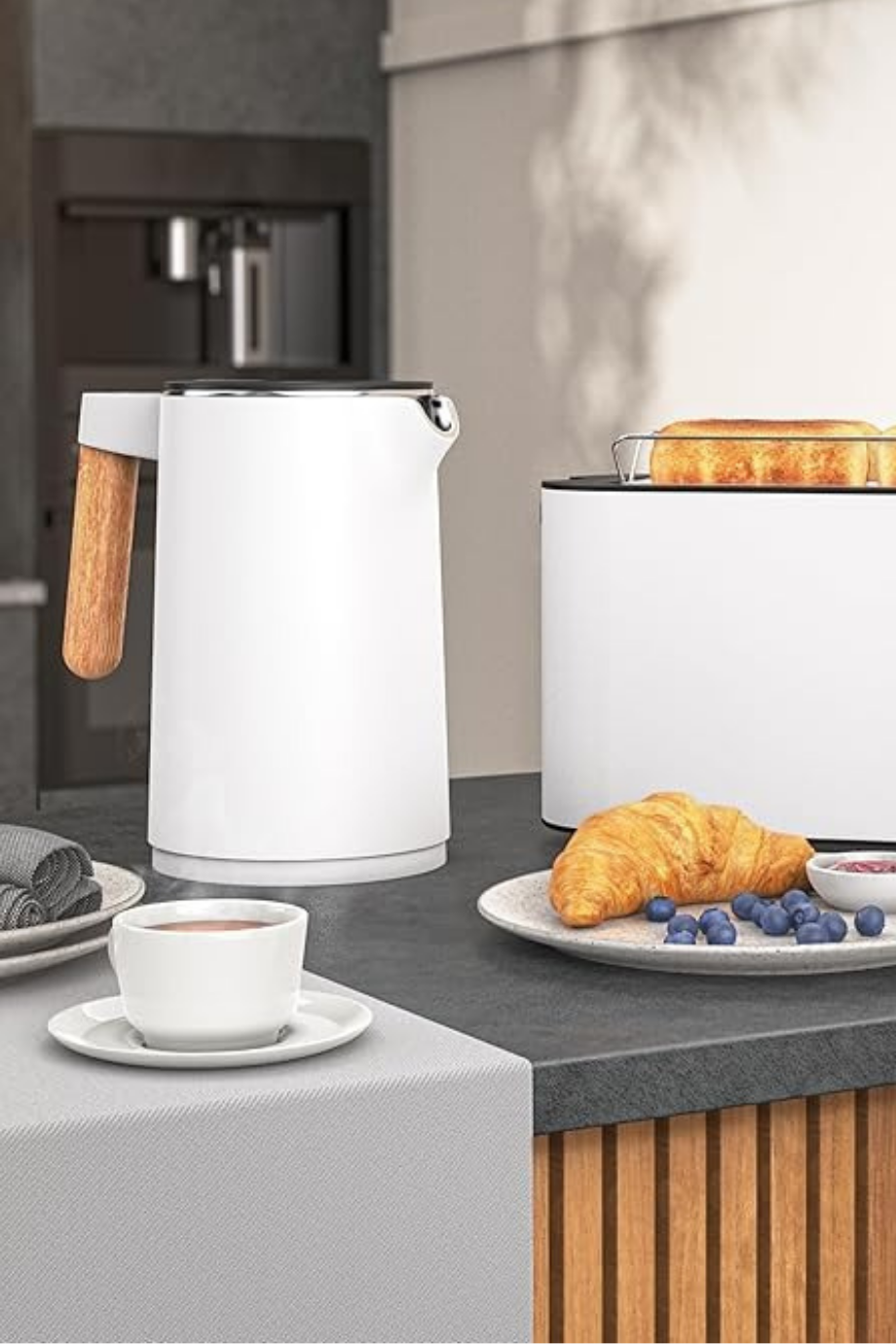 Su Isıtıcısı ve 4 Dilimli Tost Makinesi Seti, Paslanmaz Çelik, 45-100°C Ayarlı