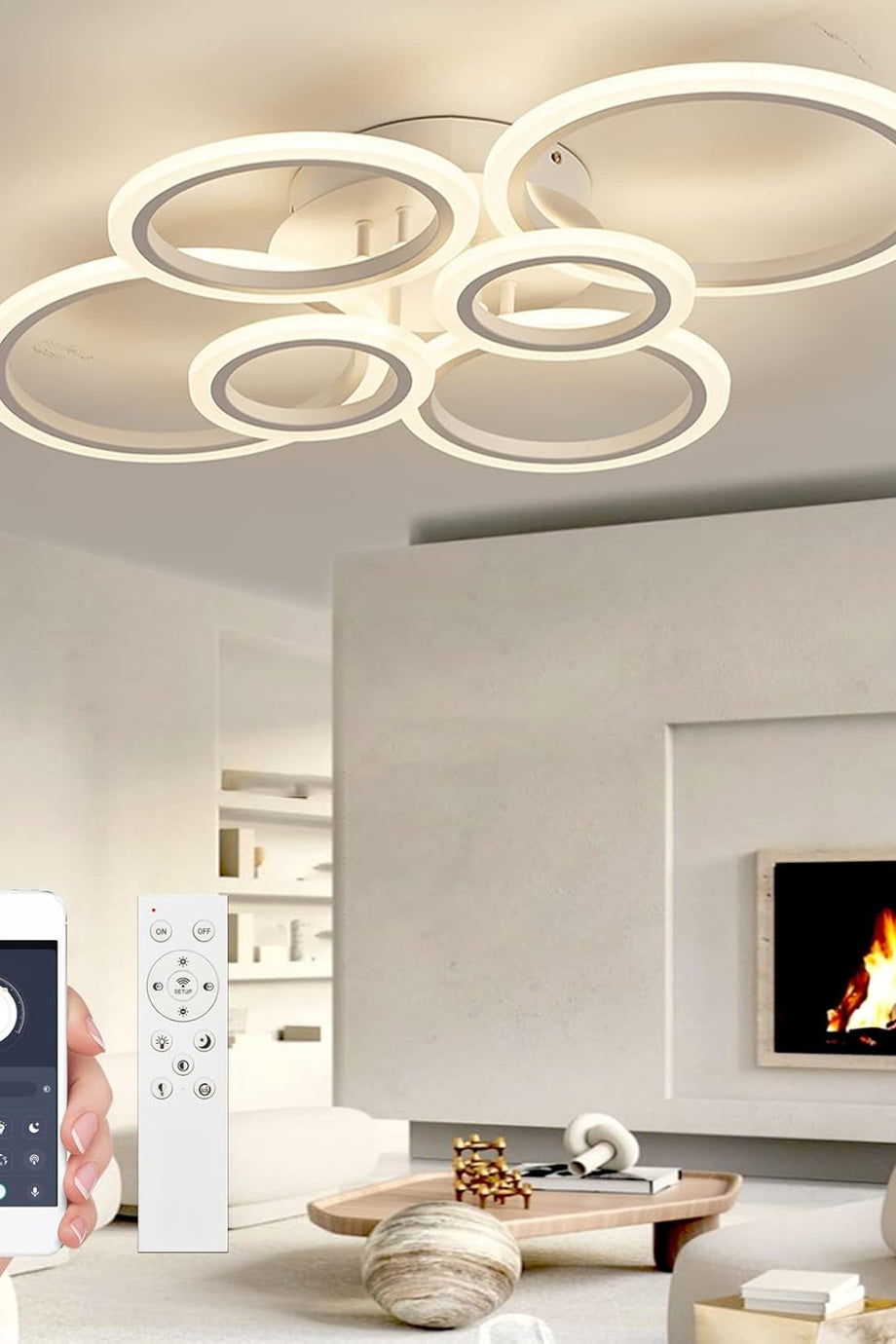 Modern Tavan Lambası Kısılabilir U 80 cm Beyaz Tavan Lambası 72W 6400lm Uzaktan Kumandalı
