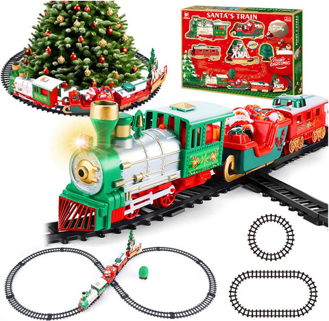 Elektrikli Noel Treni, Işıklı, Sesli Lokomotif, 3 Vagon, Demiryolu ile Noel Ağacı