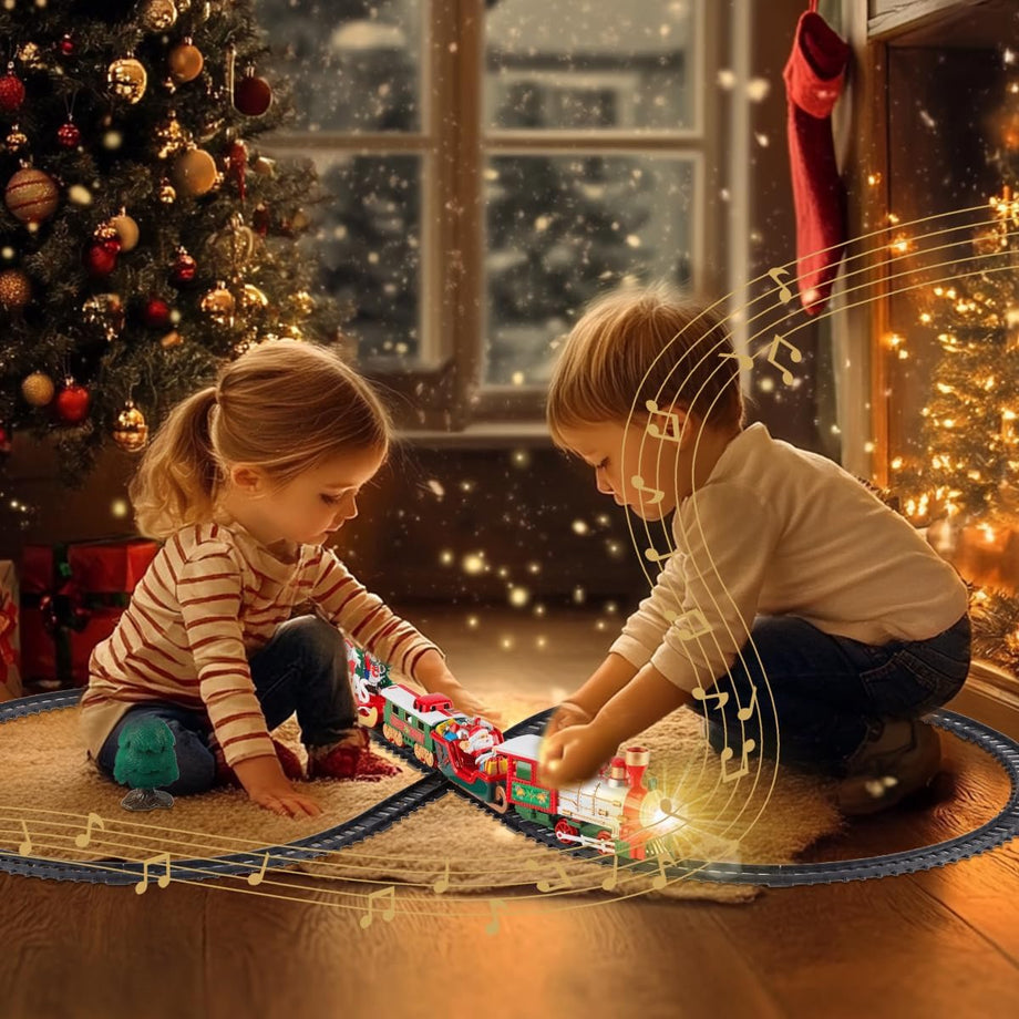Elektrikli Noel Treni, Işıklı, Sesli Lokomotif, 3 Vagon, Demiryolu ile Noel Ağacı
