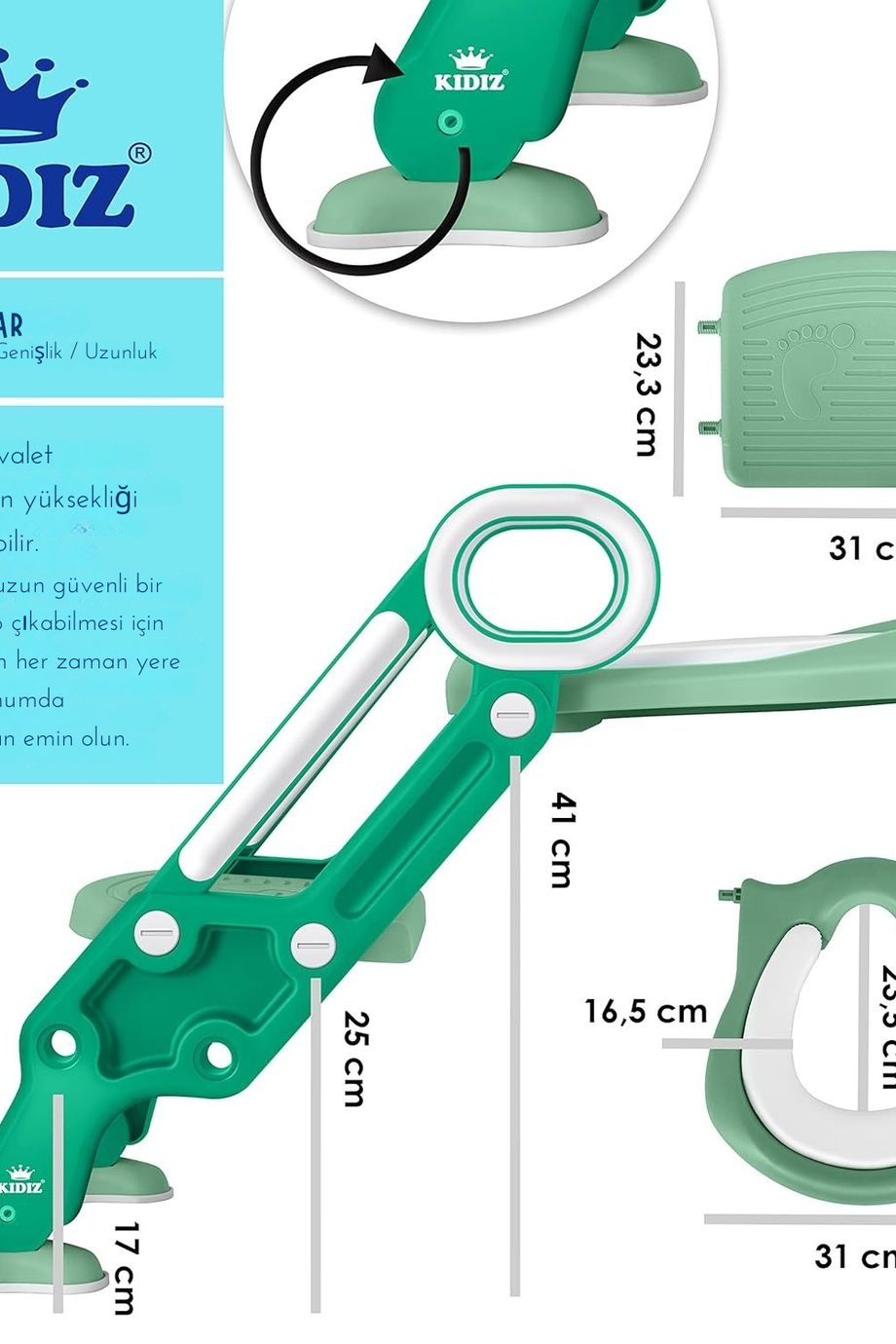 Katlanabilir Klozet Adaptörü, Basamaklı ve Kolları Destekli, Yükseklik Ayarlı