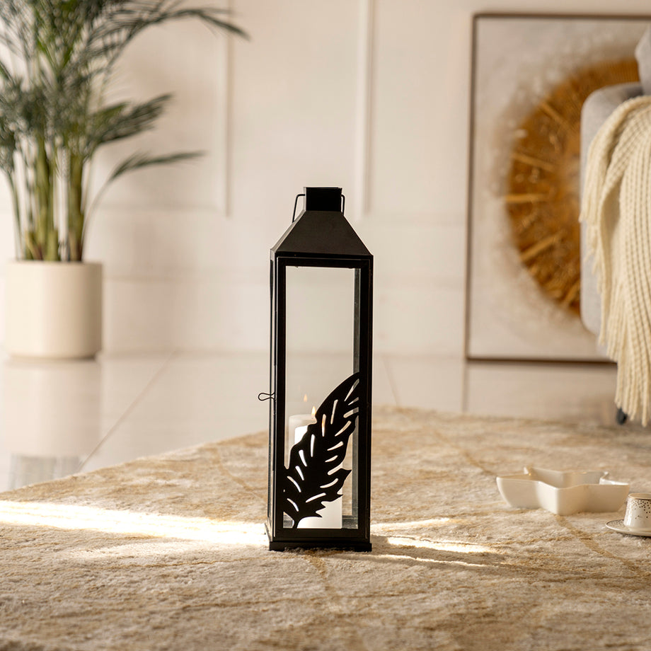 Chloe Siyah Metal Kesim Desenli Fener 43 cm, Modern Tasarım