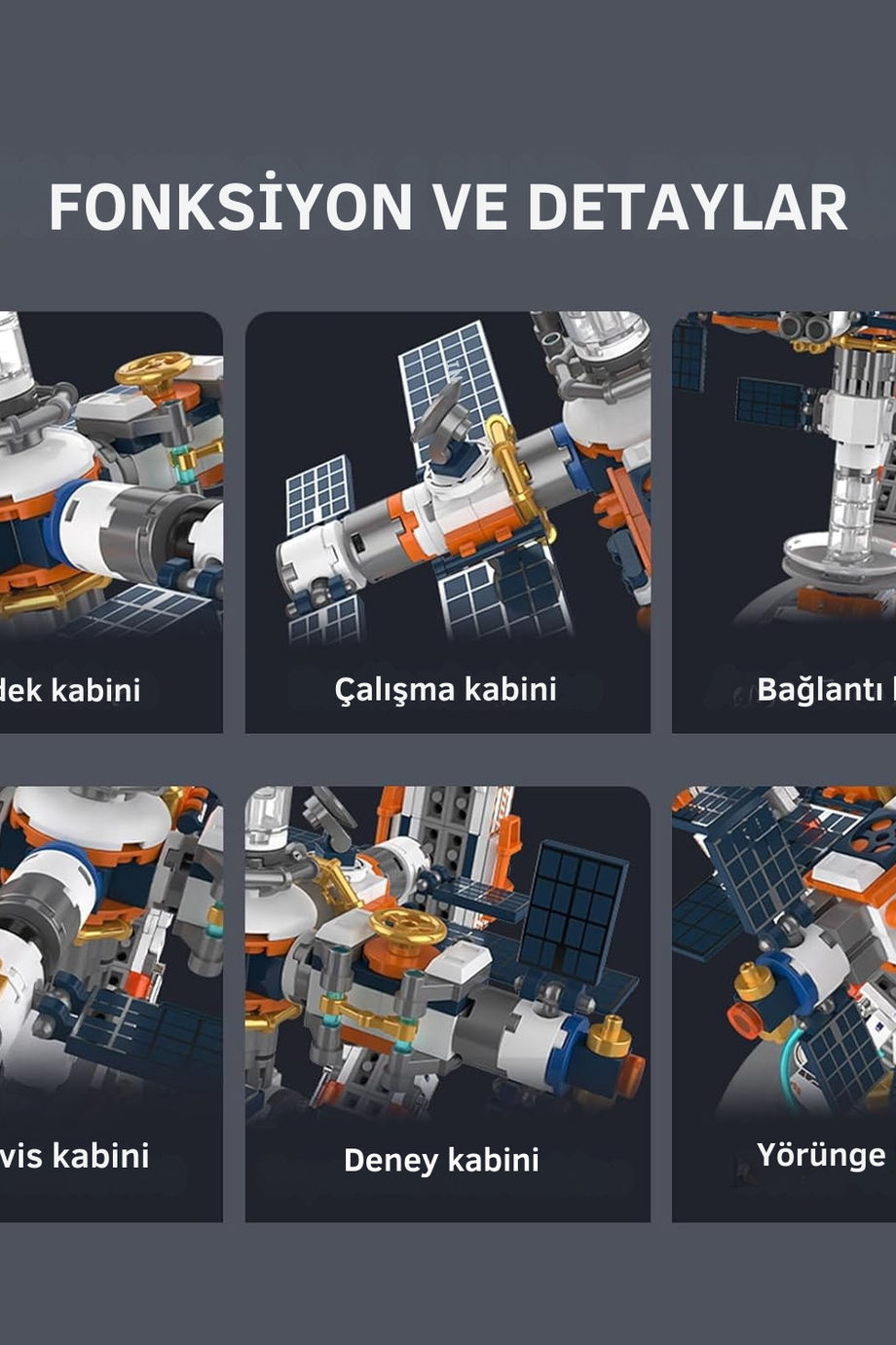 Küre Blokları Uzay Gemisi Yapı Seti, 657 Parça, 360° Dönen Aydınlatmalı Öğrenme Oyuncağı