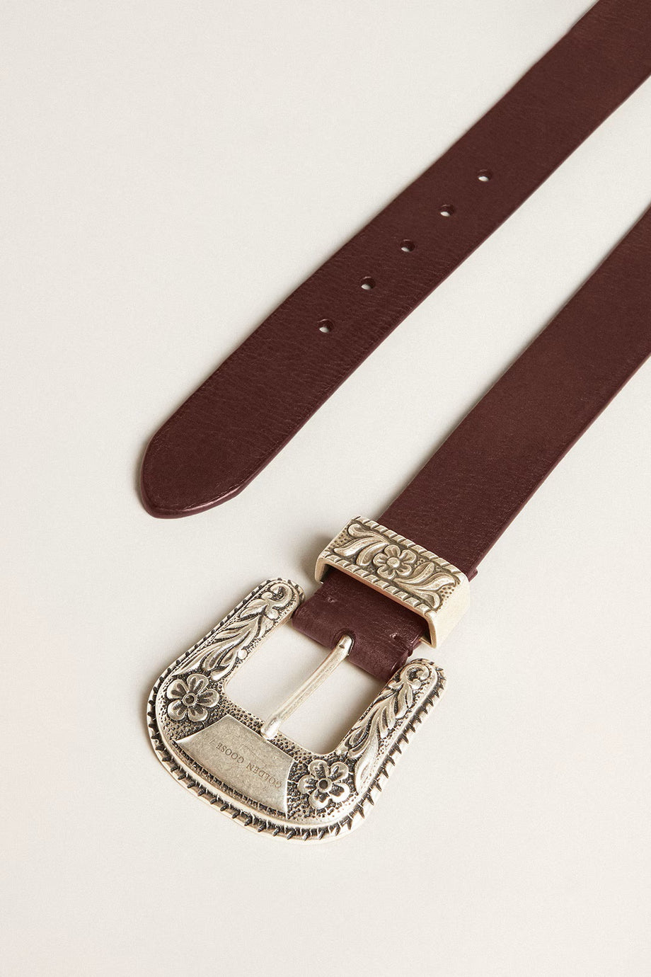 Süslemeli Gümüş Tokalı Bordo Deri Kadın Kemer