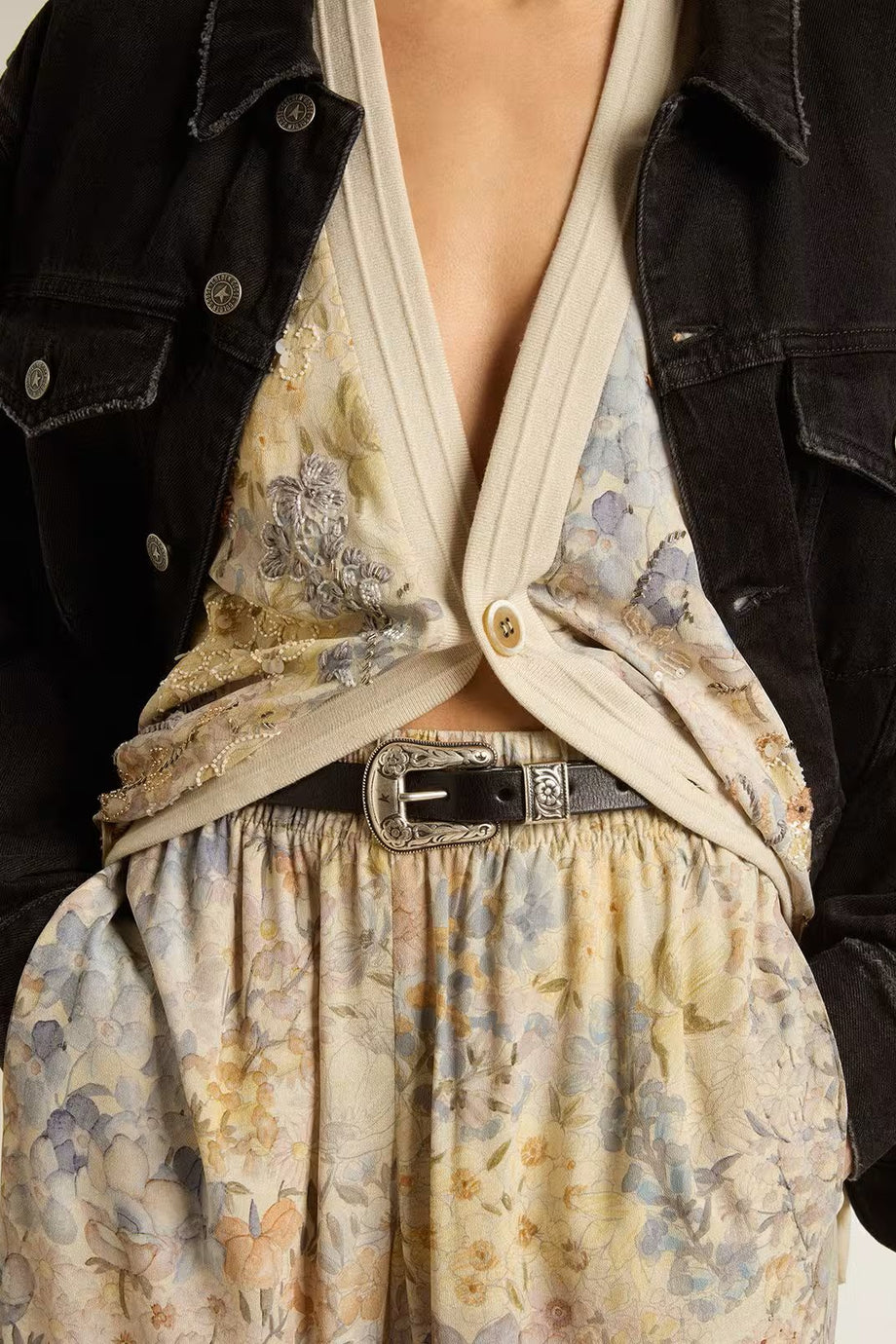 Kadın Siyah Deri Kemer Gümüş Dekorlu Tokalı, Yüksek Bel, İtalyan Tasarımı