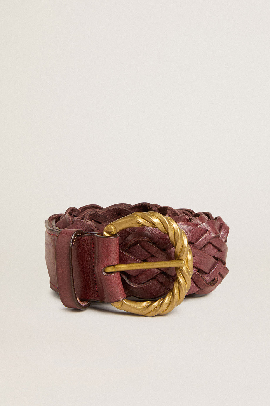 Kadın Bordo Dokuma Deri Kemer, Altın Tokalı Şık Aksesuar