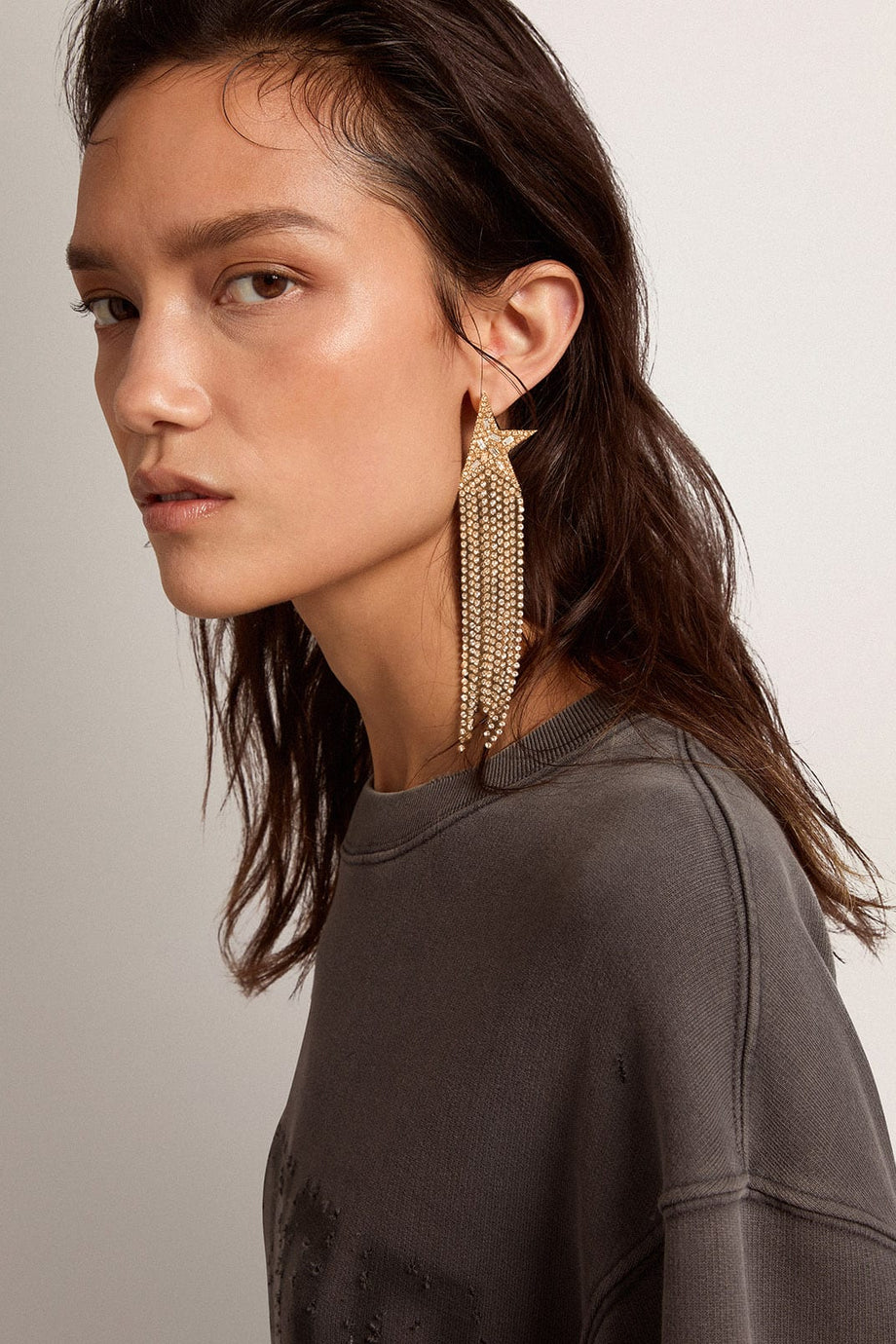 Kadın Antika Altın Renkli Kristalli Tek Damla Küpe, Star Jewelmates Koleksiyonu