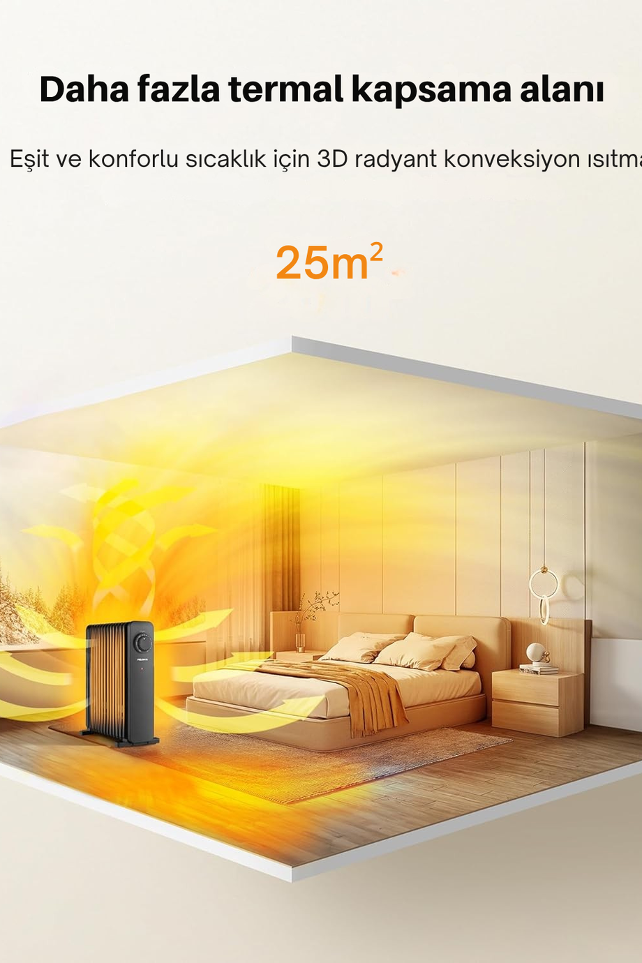 2500 W Yağlı Radyatör, 13 Kanatlı, Termostatlı, 3 Isı Seviyesi