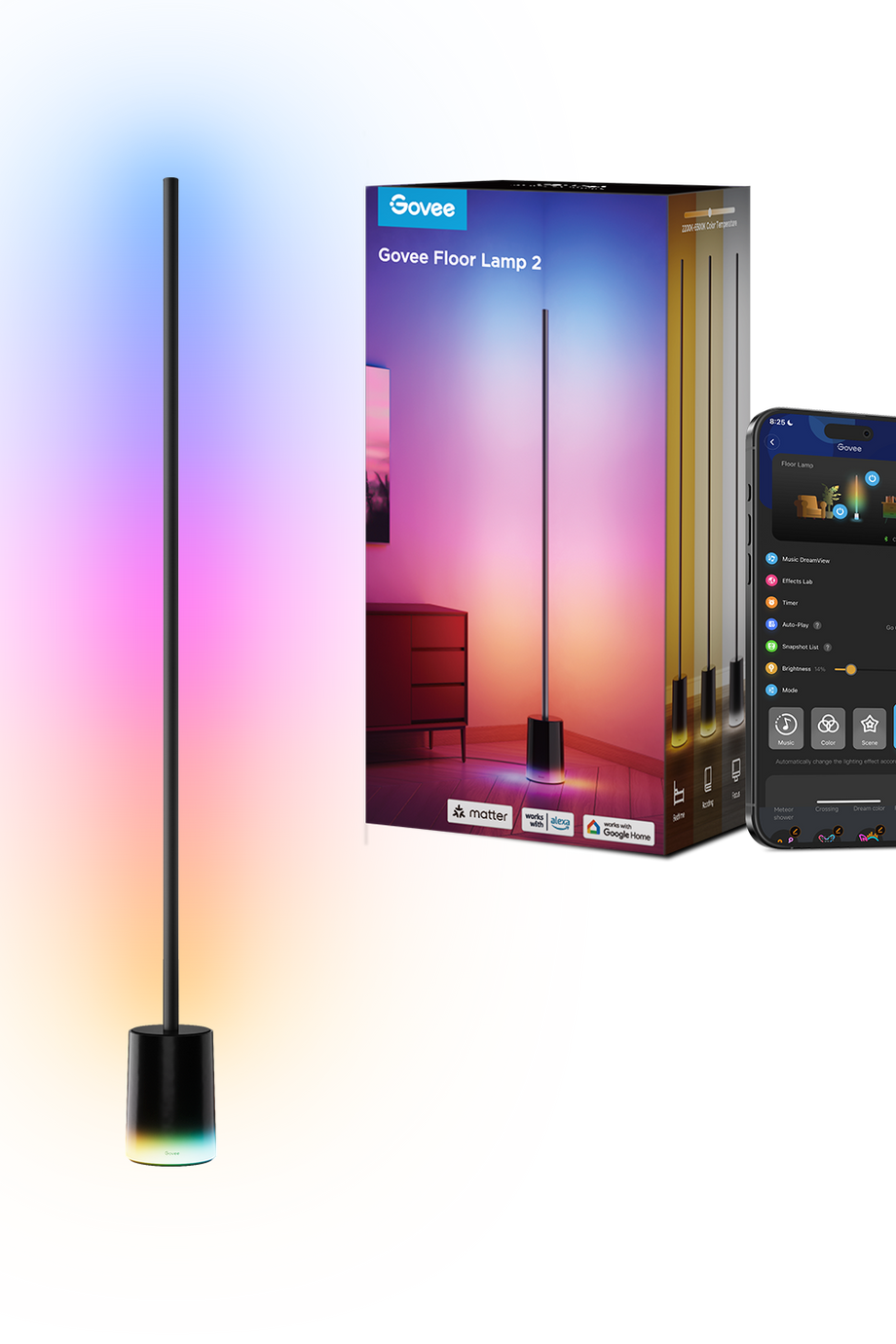 LED Zemin Lambası RGBIC 152 cm, 1725LM, Kısılabilir, 16M Renk