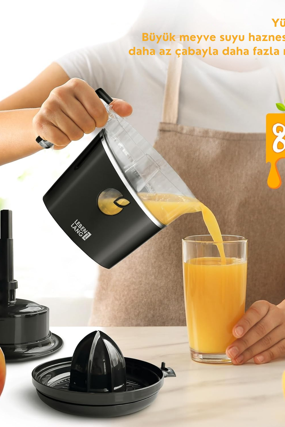 Elektrikli Meyve Sıkacağı, 800ml, Ayarlanabilir Süzgeç, Sessiz Motor, Kolay Temizlik