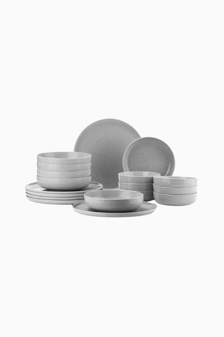 Moderna 18-Piece Dinner Set for 6, Gray, Modern, and Stylish Porcelain
