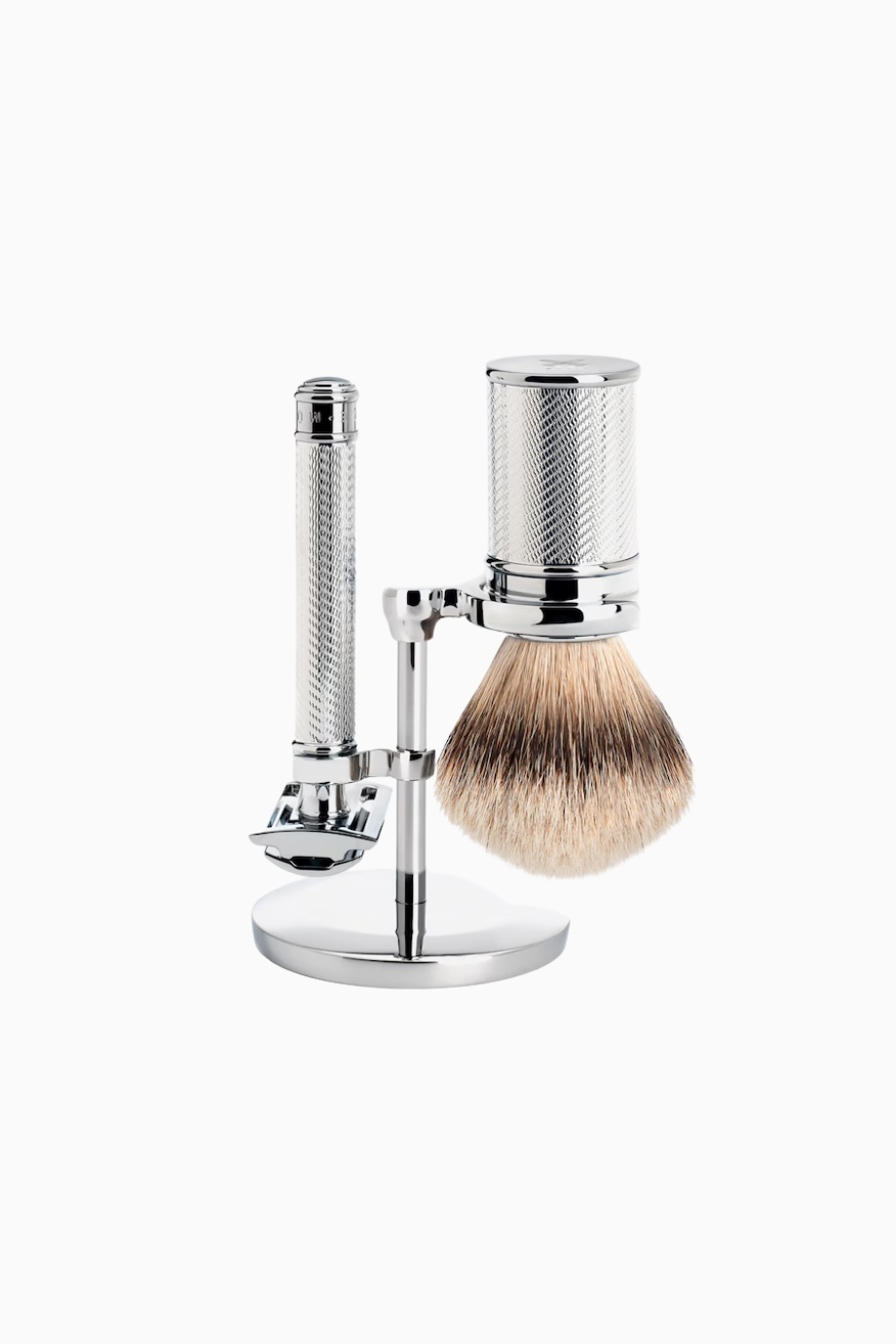 Traditional 3 Parçalı Tıraş Seti, Gümüş Uçlu Porsuk Kılı ve Krom Kaplamalı