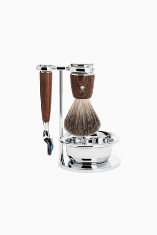 RYTMO 4 Parçalı Tıraş Seti, Koyu Kül Sap, Saf Porsuk Kılı Fırça, Krom Stand ve Kase