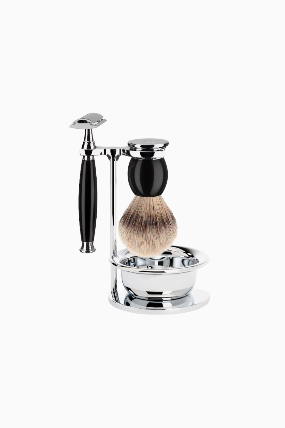 SOPHIST 4 Parçalı Tıraş Seti, Siyah Saplı Gümüş Uçlu Porsuk