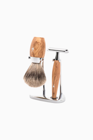 Kosmo Zeytin Ağacı Saplı 3 Parçalı Lüks Porsuk Kılı Tıraş Seti, Alman Üretimi