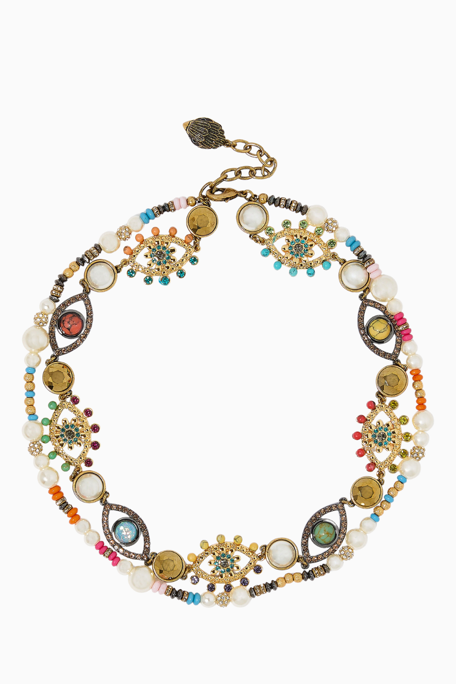 Multi-Strand Eye Necklace, Çok Sıralı Göz Kolye, İncili, Kristalli ve Nazar Boncuklu