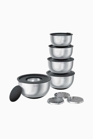 5’li Paslanmaz Çelik Salata Kase Seti, 1,6–5 L Kapasiteli, Güvenli Kilitli Kapaklar