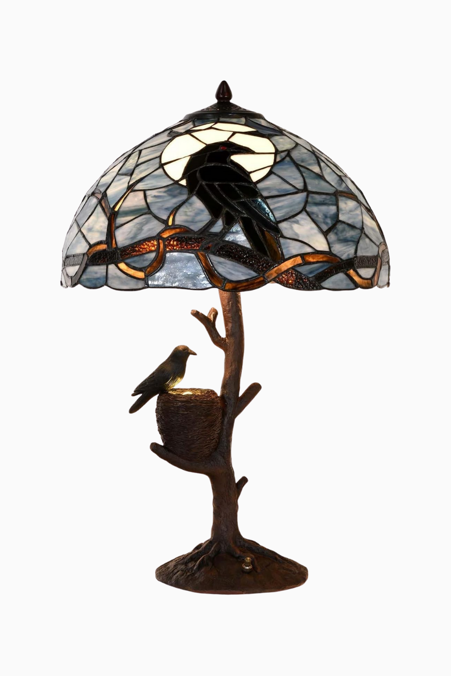 Raven Tiffany Stil Vitray Cam, El İşçiliği Dekoratif Masa Lambası