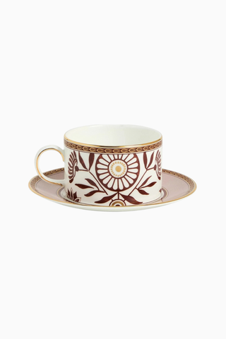 Kırmızı Splendour Porselen Çay Fincanı ve Tabağı