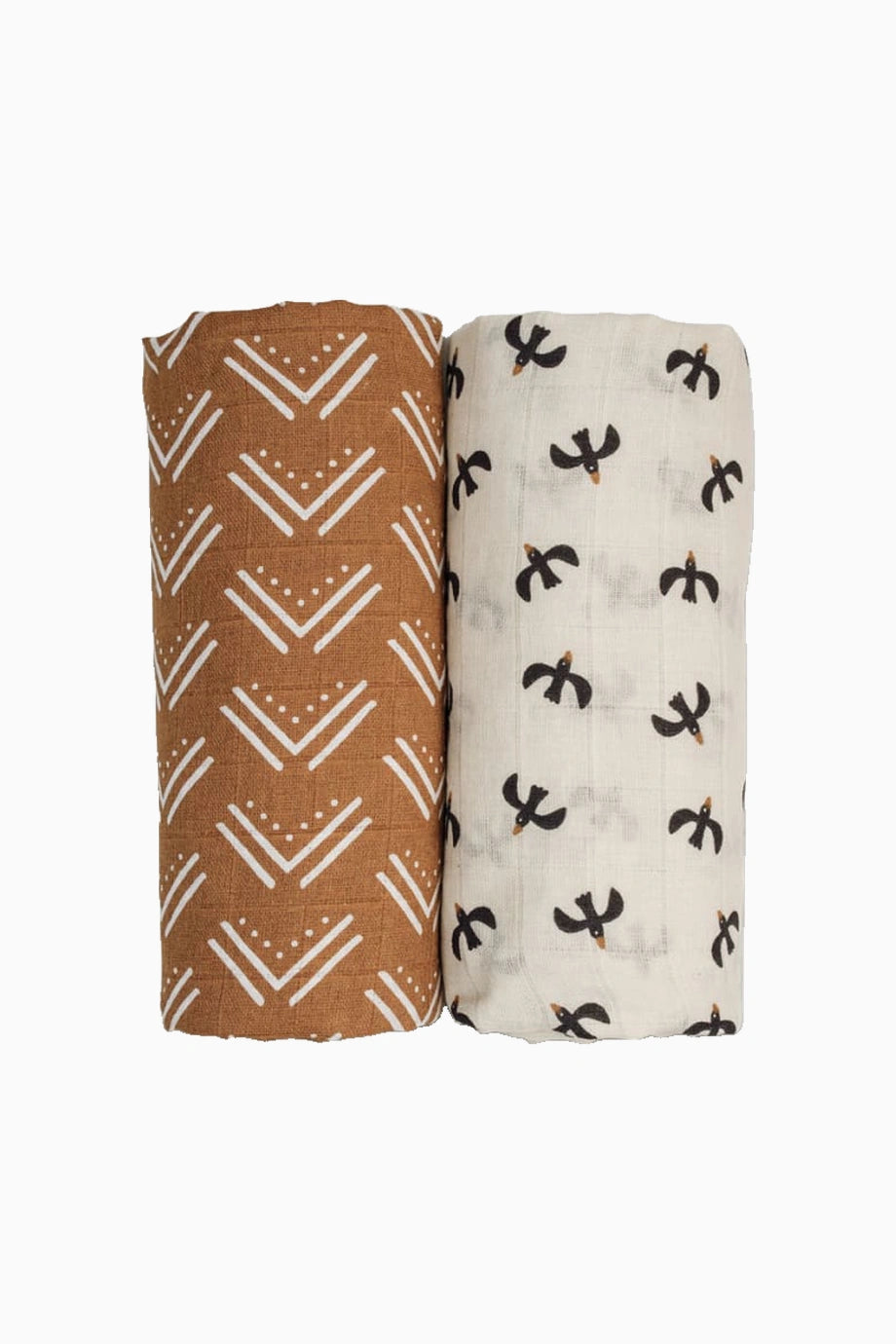 Mudcloth ve Siyah Kuş Desenli 2'li %100 Pamuk Müslin Kundak Örtüsü 100x100 cm